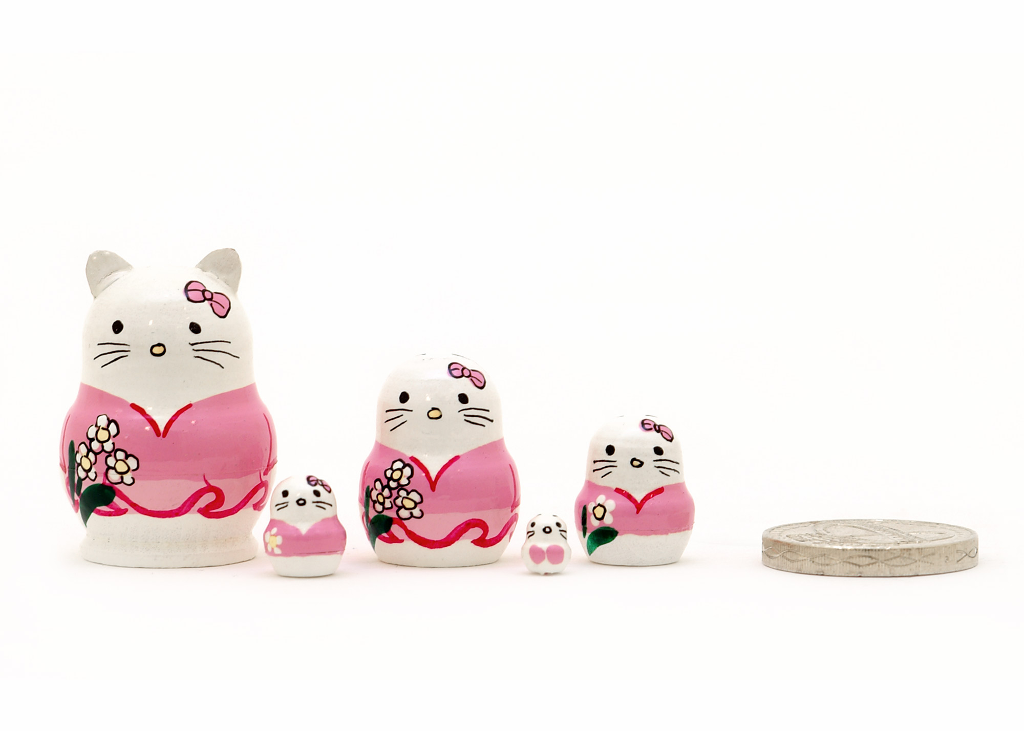 Buy Miniature Stacking Doll: White Kitty 5pc./1" at GoldenCockerel.com