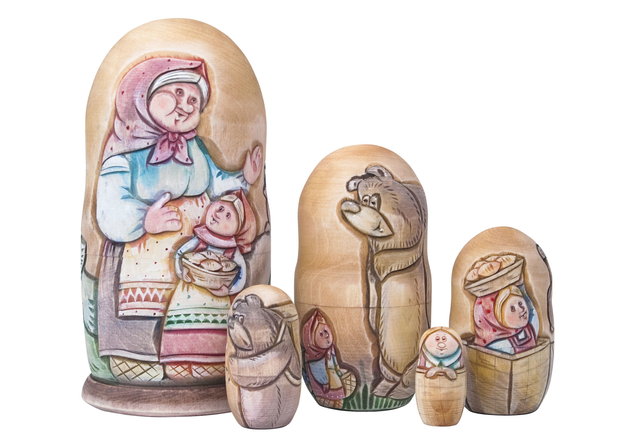 Buy Carved Masha & the Bear Doll 5pc./6" by Koblov at GoldenCockerel.com