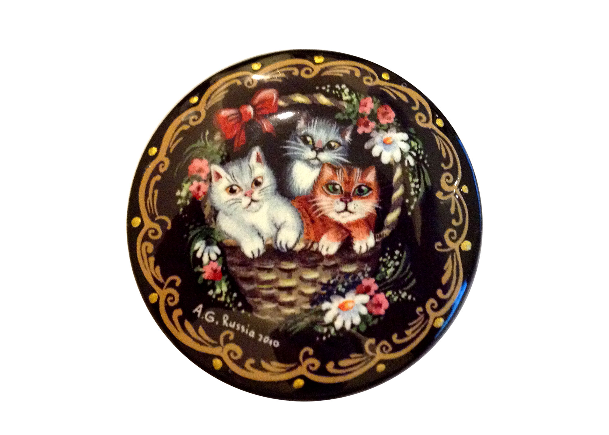 Buy Basket Brooch w/ 3 Cats at GoldenCockerel.com