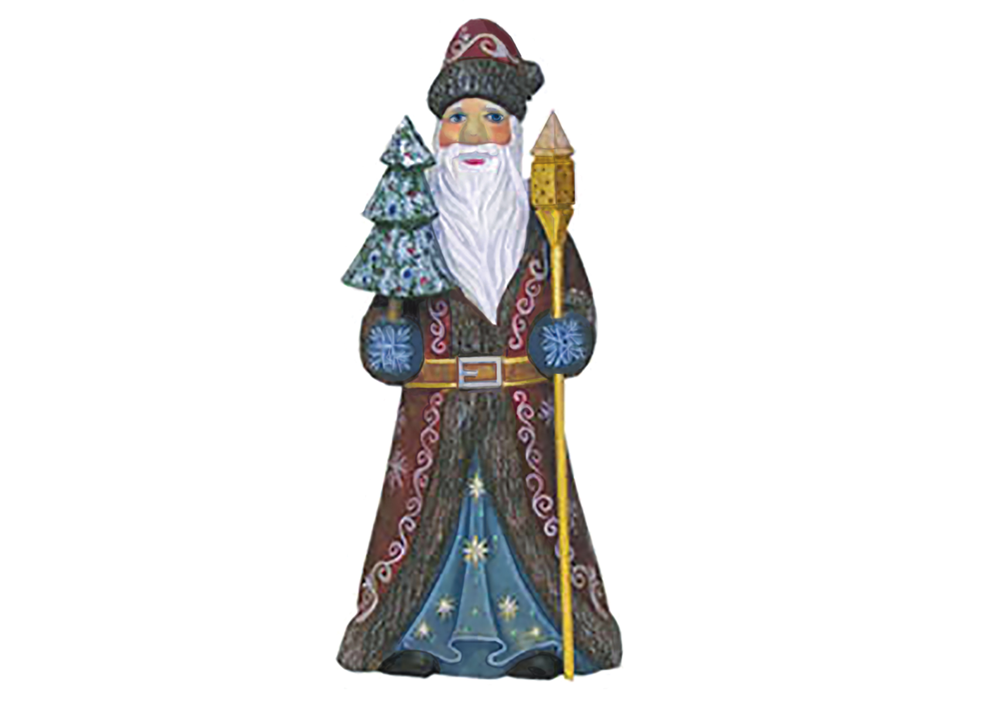 Buy Santa Holding a Christmas Tree Wood Carving 8" at GoldenCockerel.com